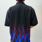 1990s Vintage Harley Davidson Blue & Red Flames Motorcycle Button Up Work Shirt