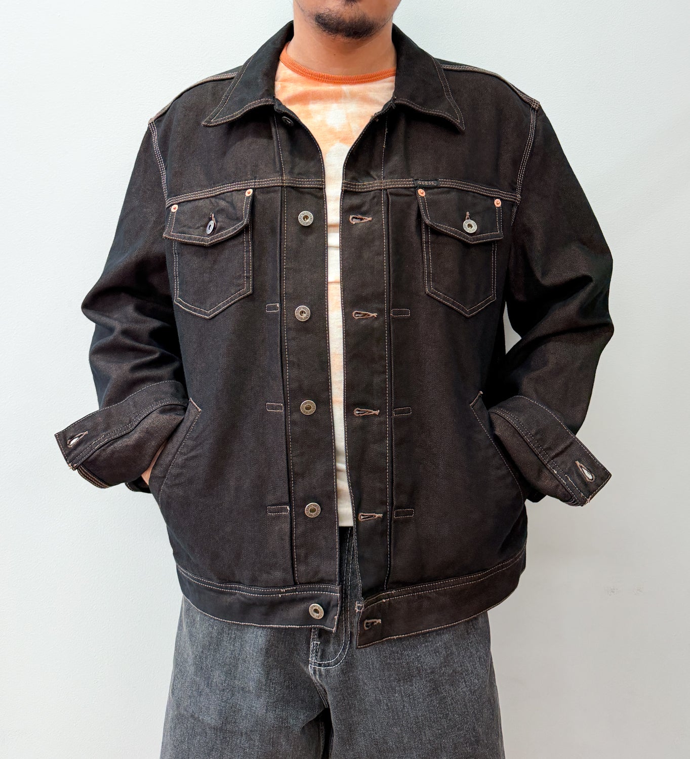 1990s Vintage Dark Copper Black Denim Jacket Made in USA