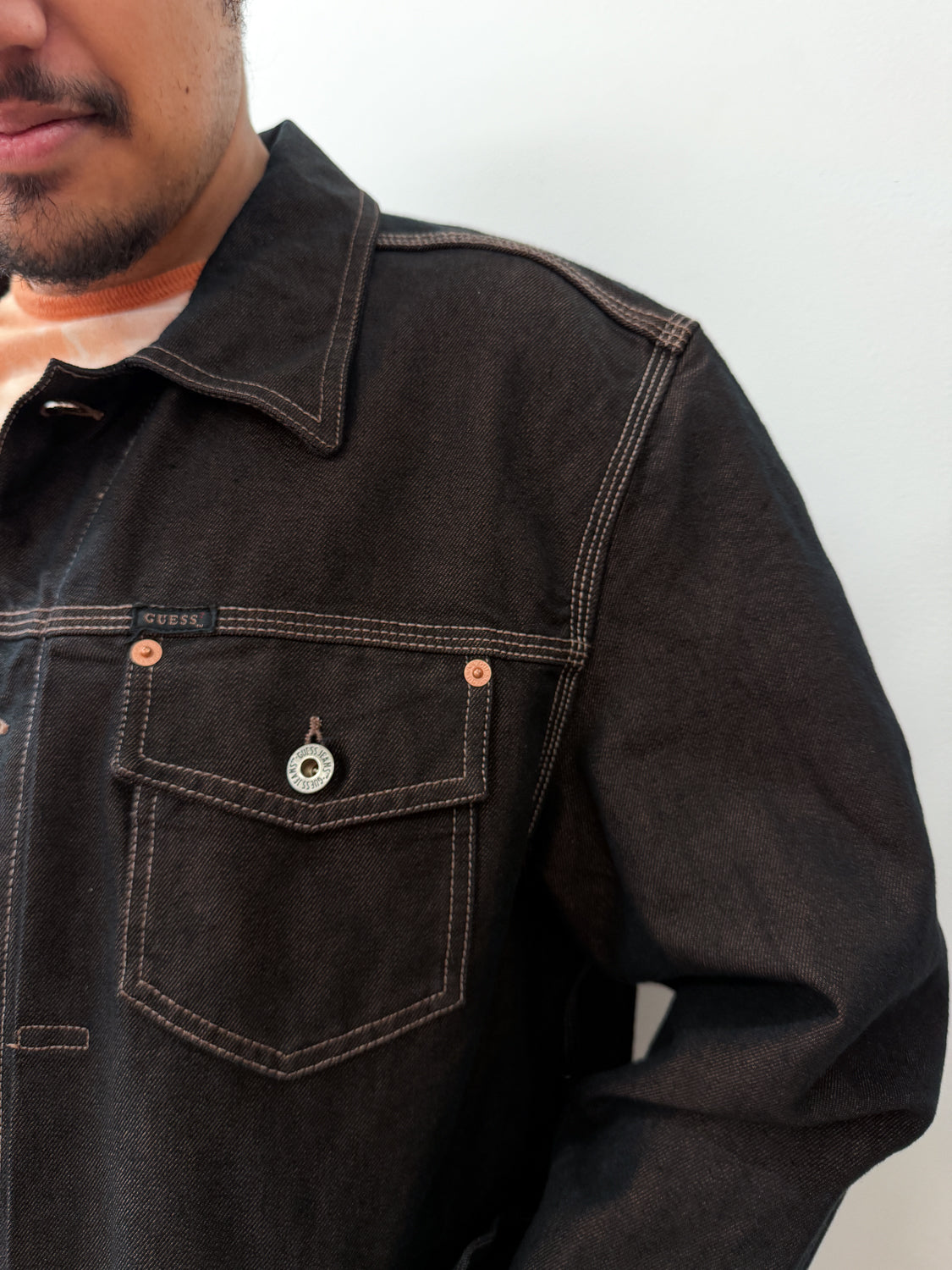 1990s Vintage Dark Copper Black Denim Jacket Made in USA