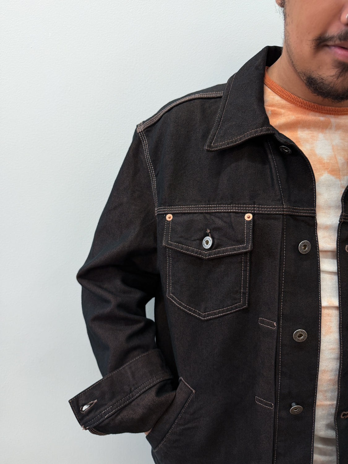 1990s Vintage Dark Copper Black Denim Jacket Made in USA