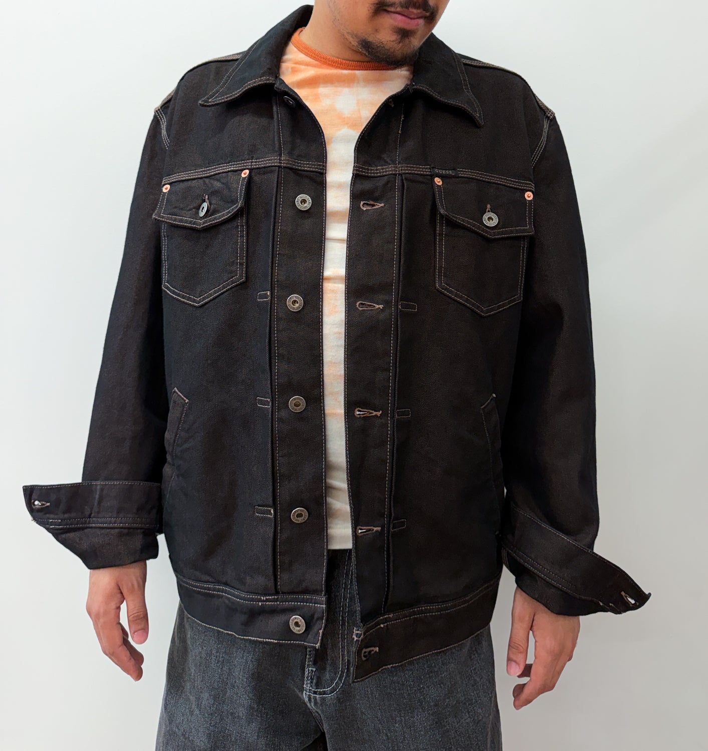 1990s Vintage Dark Copper Black Denim Jacket Made in USA