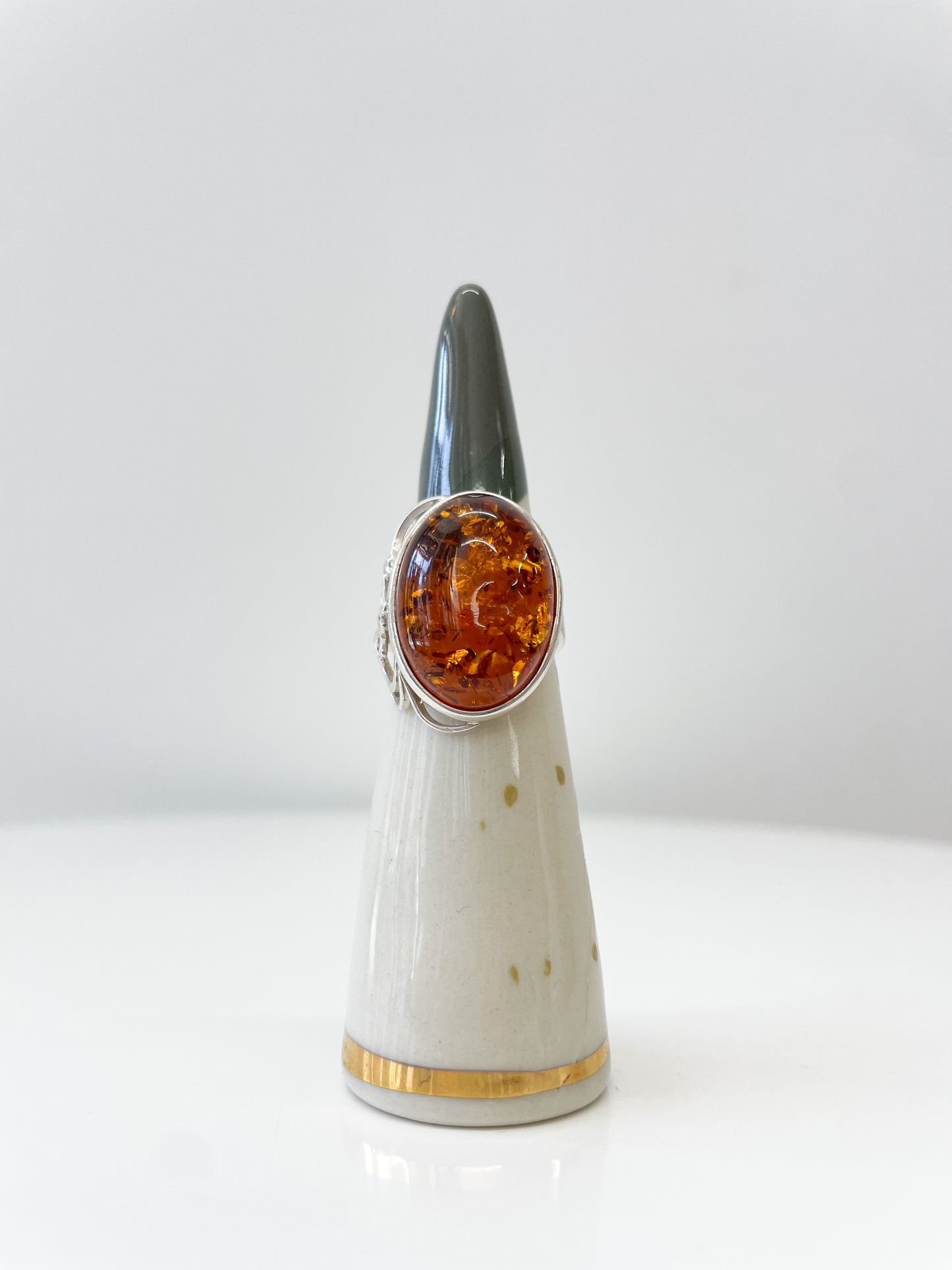 1970s Vintage Sterling and Amber Butterfly Motif Ring