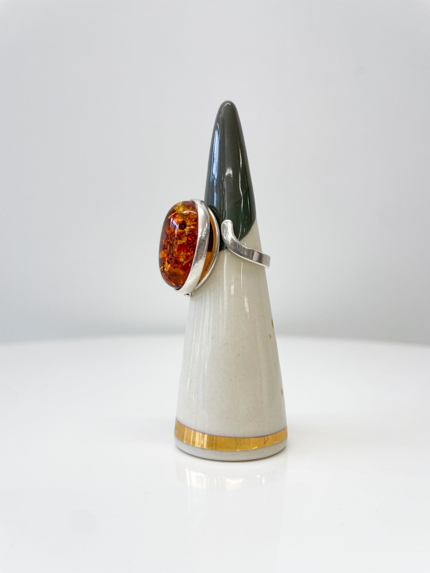 1970s Vintage Sterling and Amber Butterfly Motif Ring