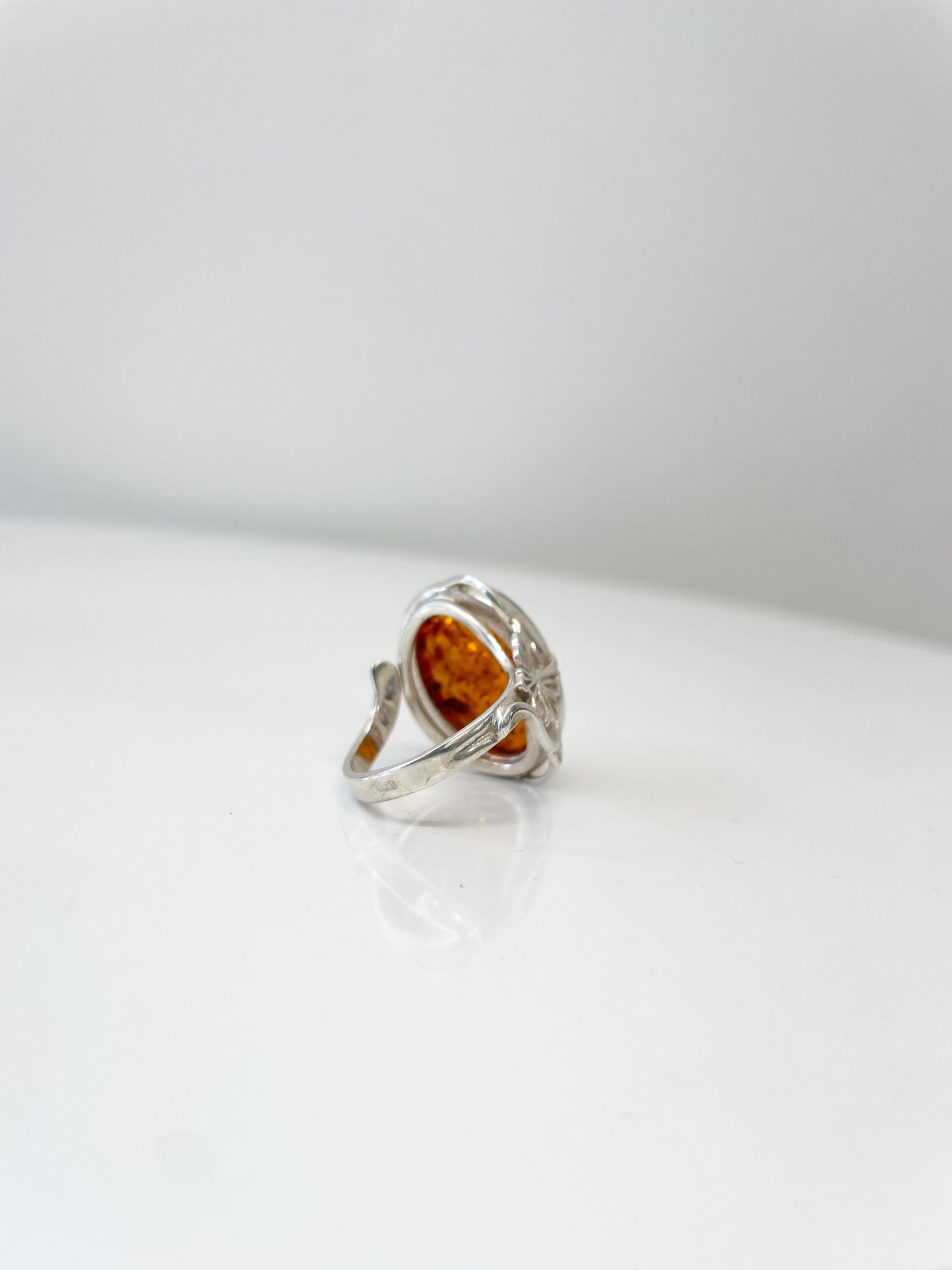 1970s Vintage Sterling and Amber Butterfly Motif Ring