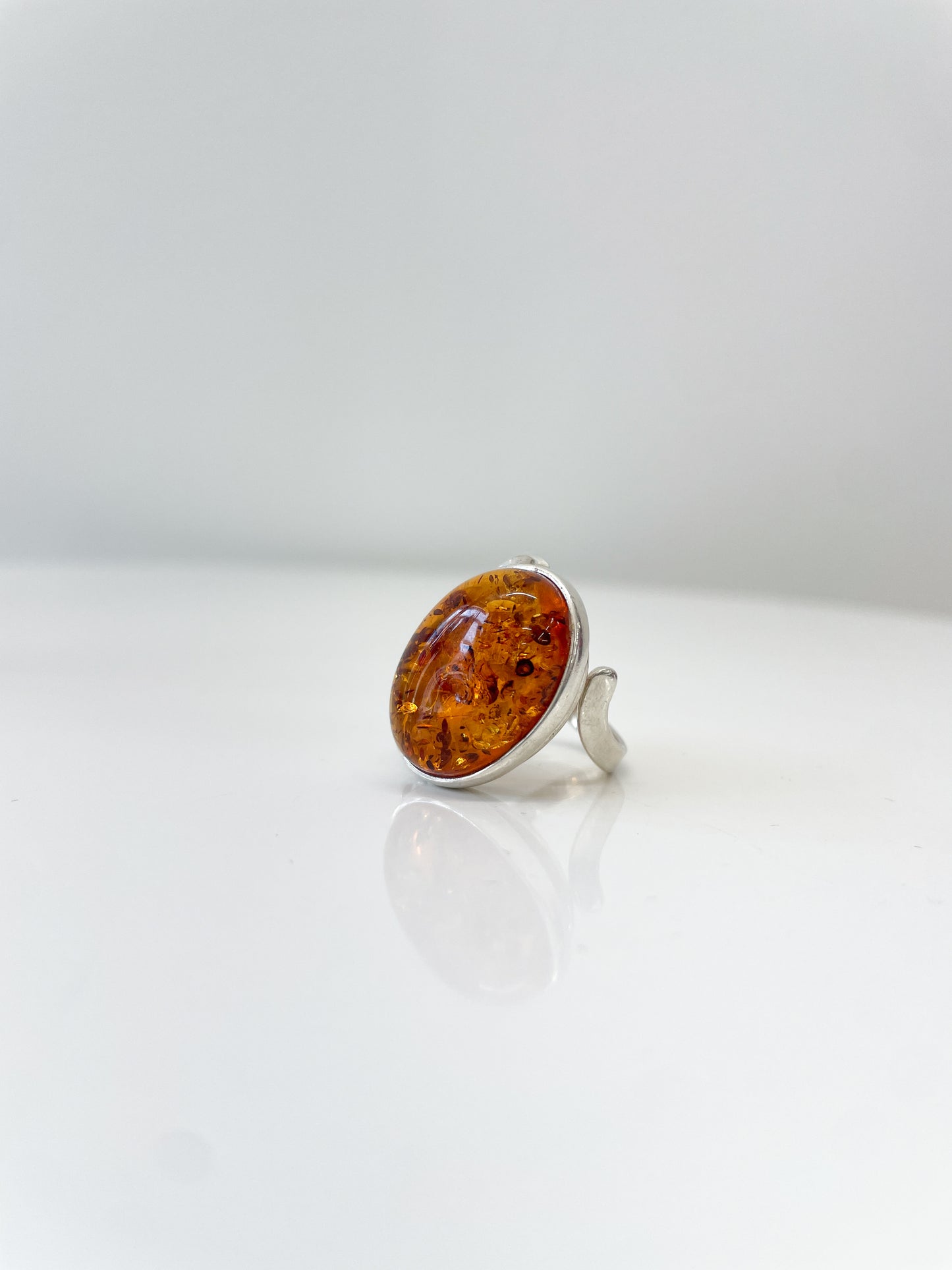 1970s Vintage Sterling and Amber Butterfly Motif Ring