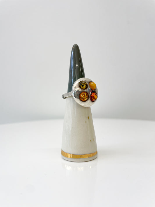 1970s Vintage Sterling and Amber Four Stones Ring