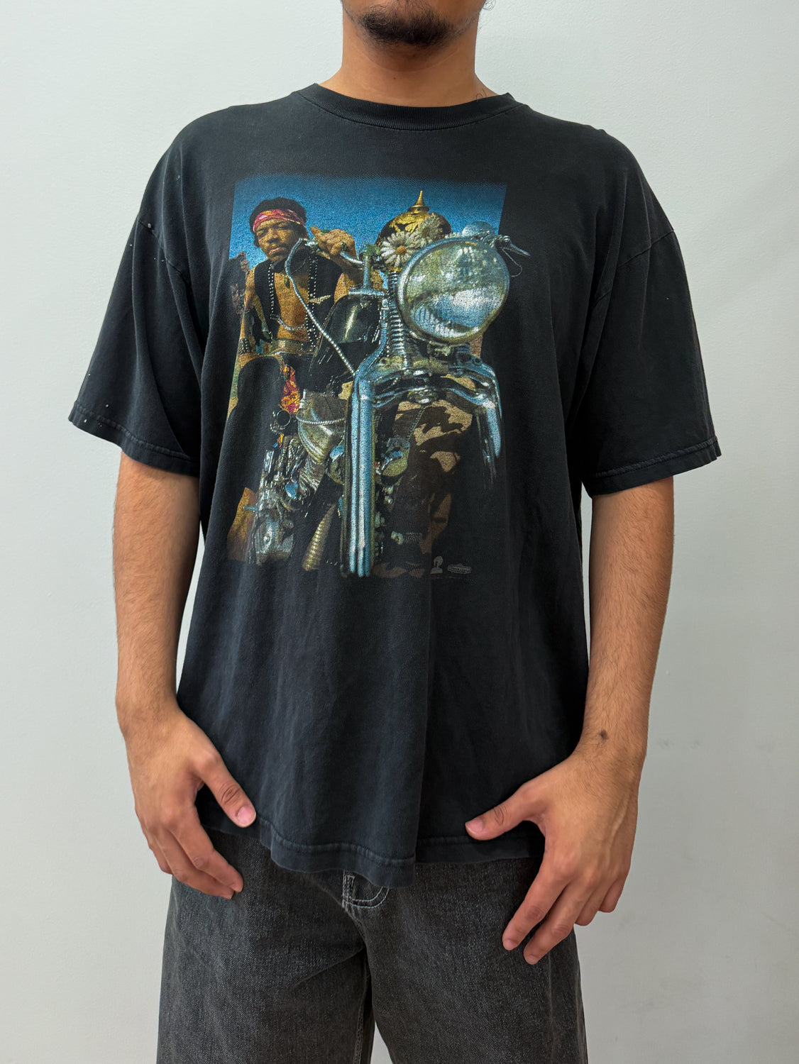 1990s Vintage Jimi Hendrix South Saturn Delta Motorcycle Photo Tee