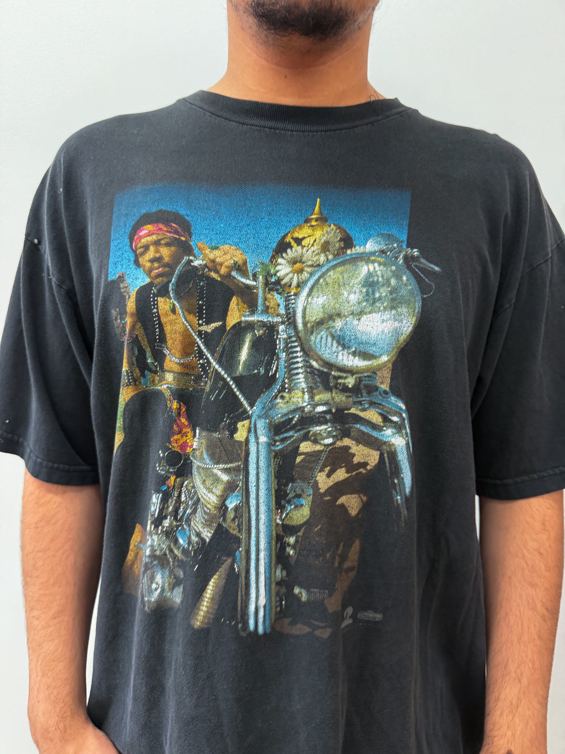 1990s Vintage Jimi Hendrix South Saturn Delta Motorcycle Photo Tee