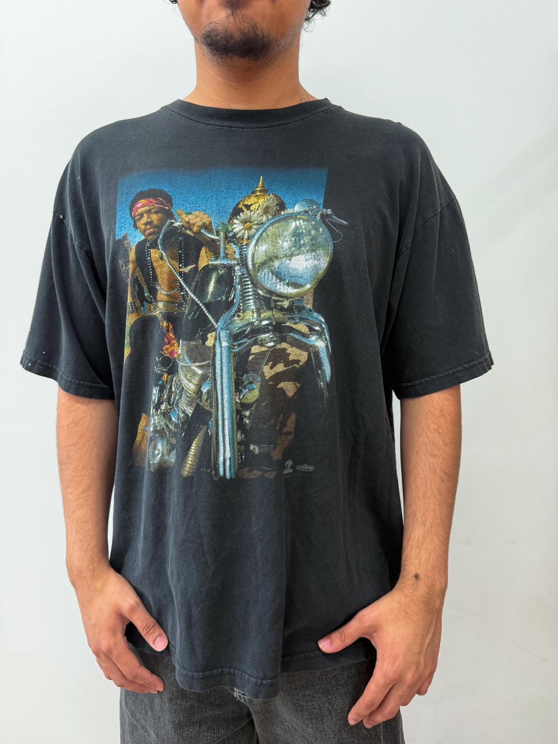 1990s Vintage Jimi Hendrix South Saturn Delta Motorcycle Photo Tee