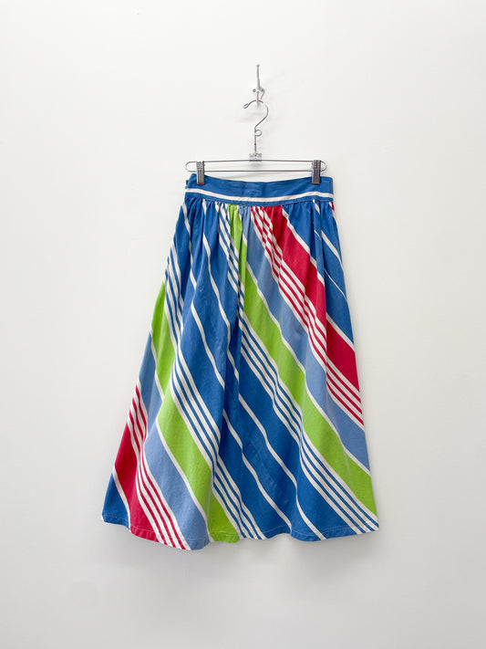 1950s Vintage Handmade Cotton Striped Midi Summer Skirt