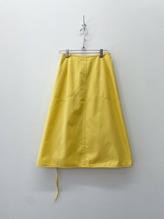 1980s Vintage Yellow Cotton Big Pocket Wrap Skirt