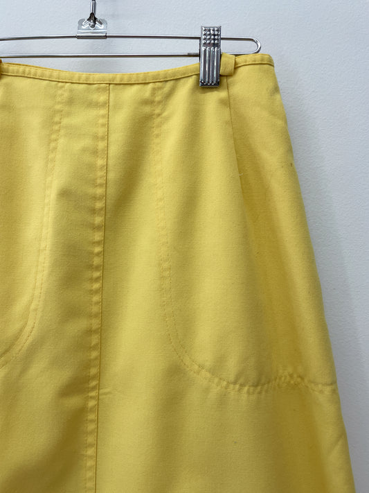 1980s Vintage Yellow Cotton Big Pocket Wrap Skirt