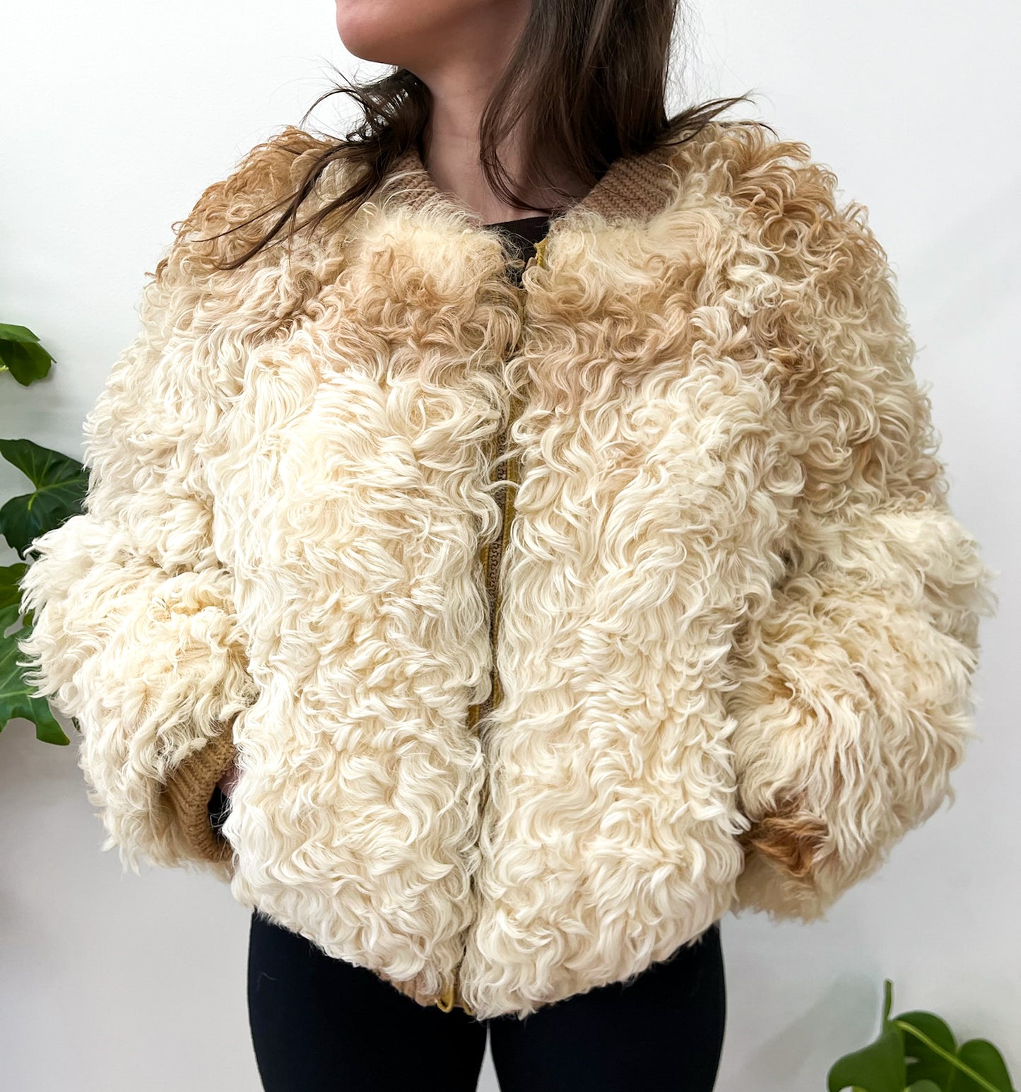 1970s Vintage Curly Mongolian Lamb Short Jacket by Jacobson's