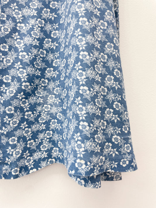 1970s Vintage Blue & White Delicate Florals Wrap Skirt