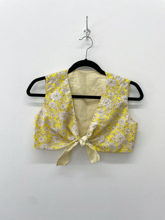 1960s Vintage Yellow Floral Tie Crop Top