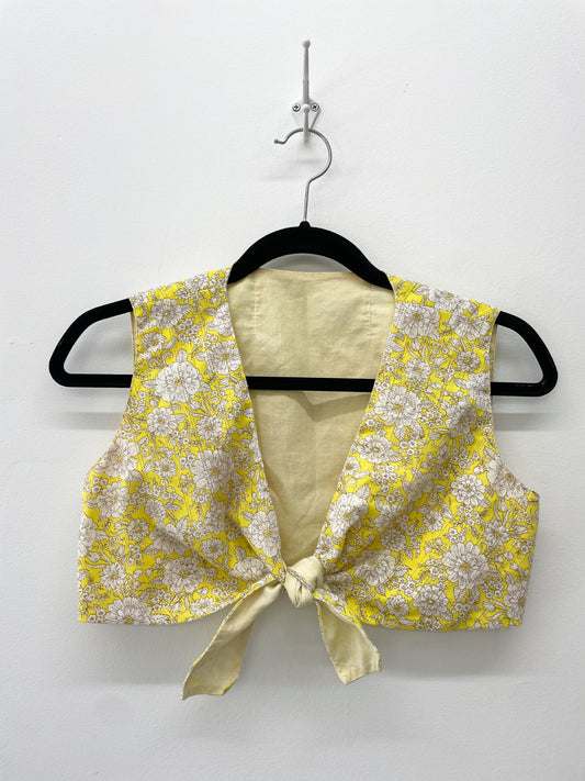 1960s Vintage Yellow Floral Tie Crop Top