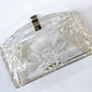 1950s Vintage Clear Lucite Carved Berries with Rhinestones Holiday Clamshell Clutch