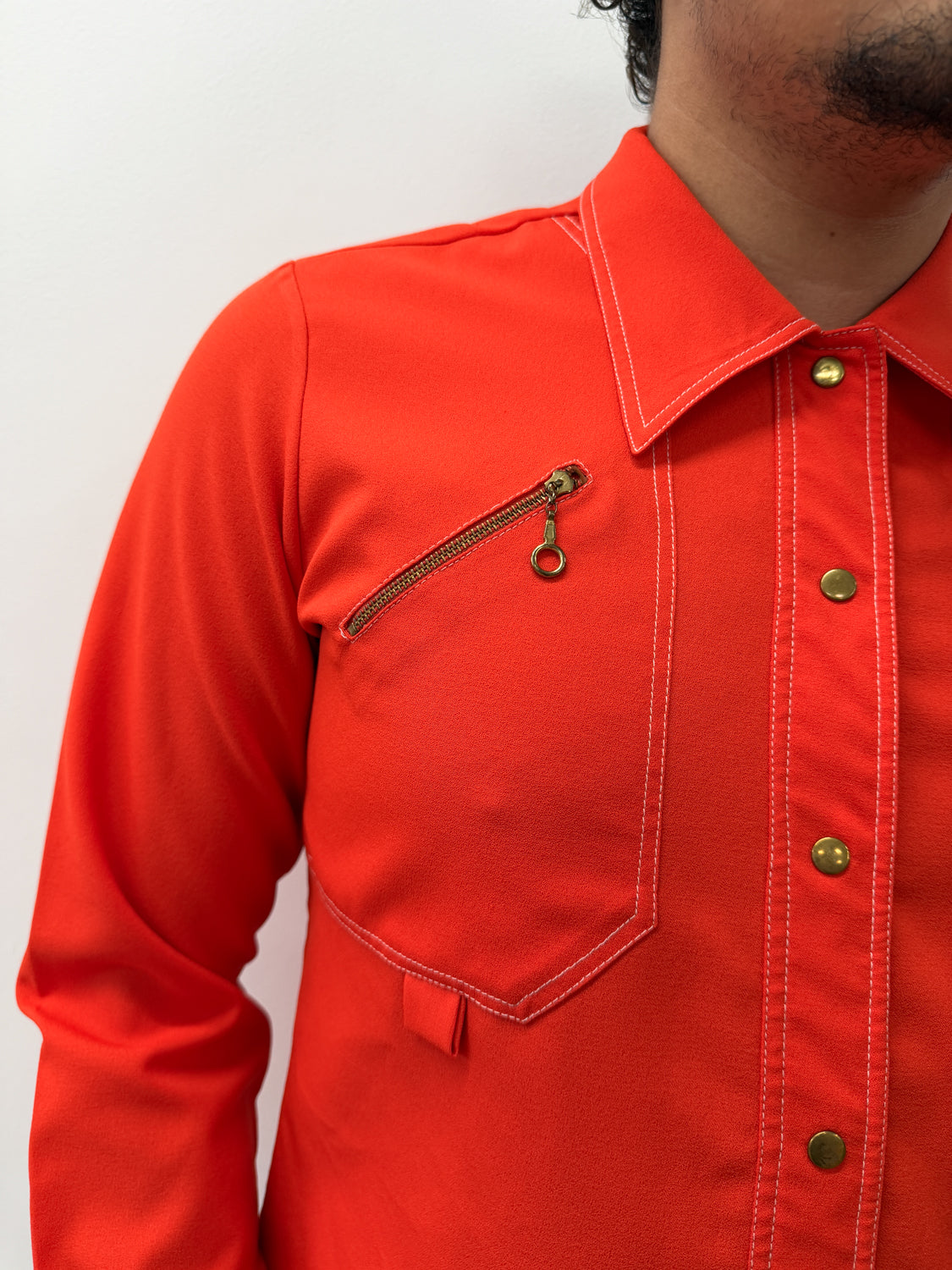 1970 Vintage Mod Orange Disco Western Dagger Collar Shirt