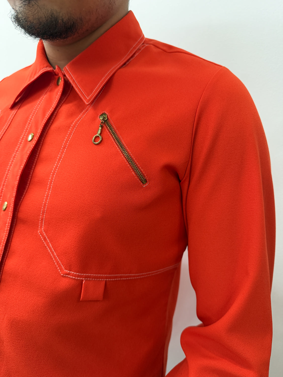 1970 Vintage Mod Orange Disco Western Dagger Collar Shirt