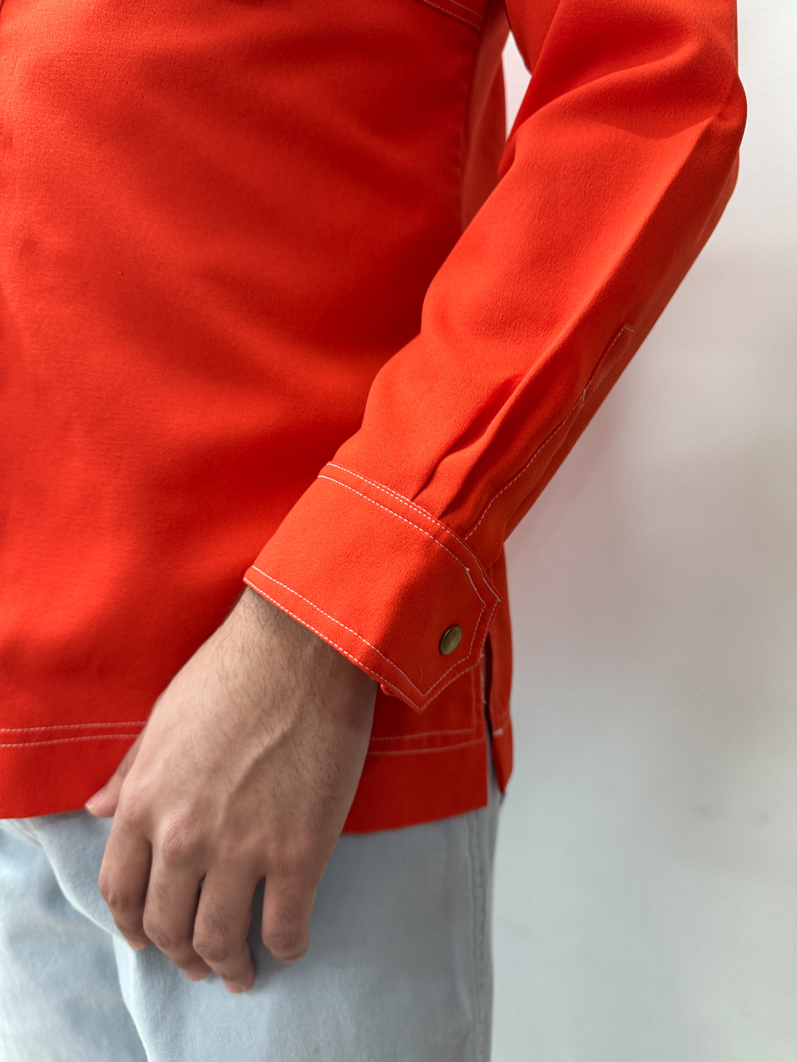 1970 Vintage Mod Orange Disco Western Dagger Collar Shirt