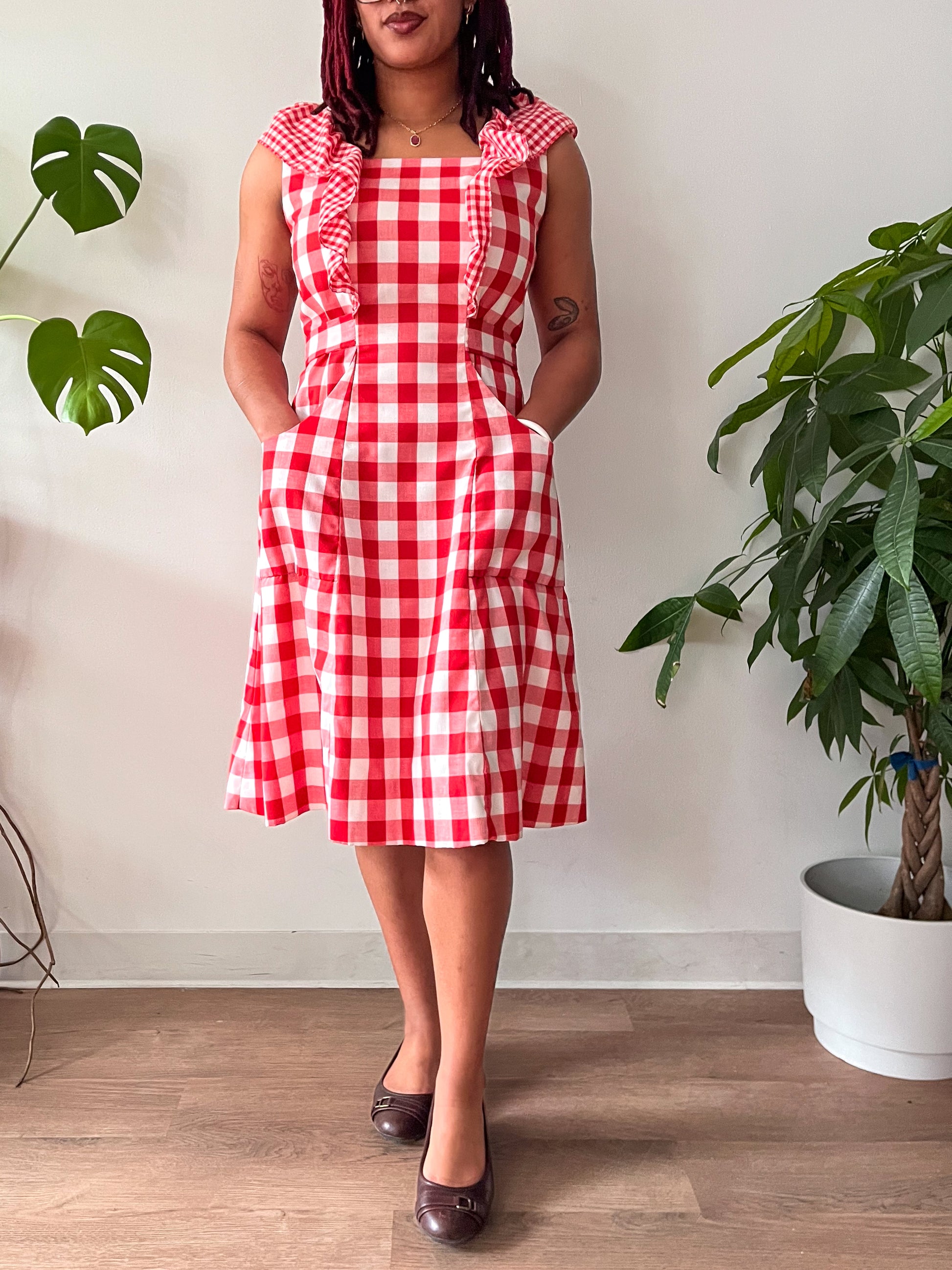 gingham red and white dress Gingham Maxi Linen Dress Margo