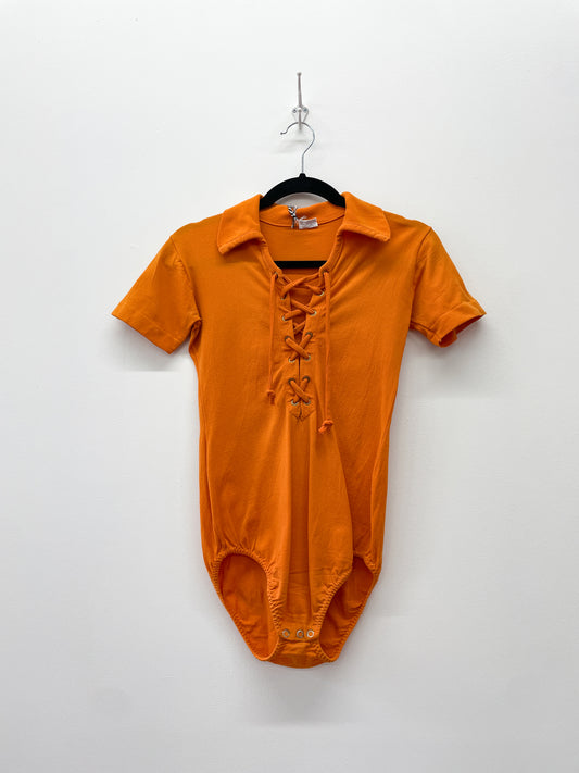 1970s Vintage Burnt Orange Lace-Up Bodysuit