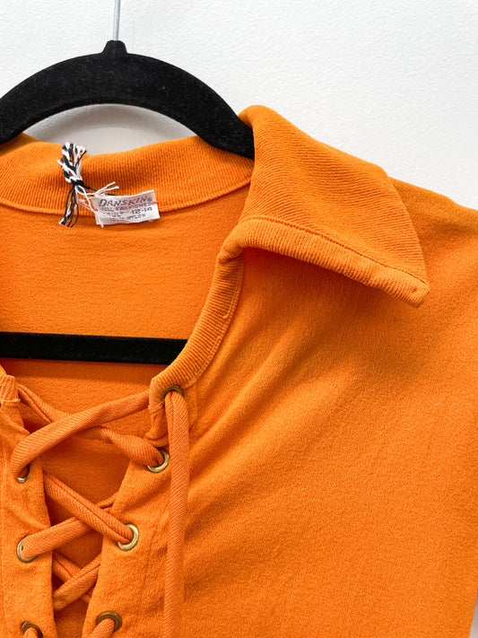 1970s Vintage Burnt Orange Lace-Up Bodysuit