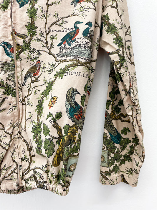 1970s Vintage Birds and Trees Nature Botanical Print Hooded Zip Up Jacket