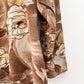 1970s Vintage D'Avita Brown Painterly Florals Dagger Collar Disco Shirt