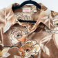 1970s Vintage D'Avita Brown Painterly Florals Dagger Collar Disco Shirt