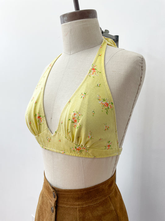 1970s Vintage Yellow Tiny Florals Halter Top