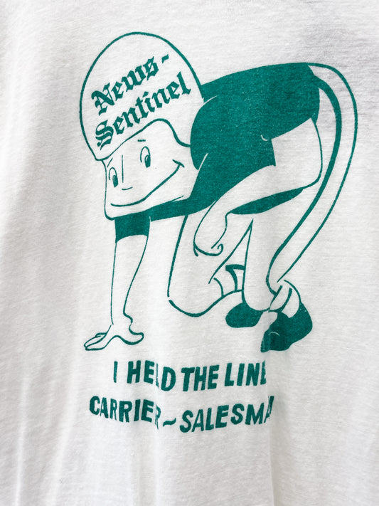 1950s Vintage "I Held The Line" News-Sentinel Newspaper Carrier Salesman Thin Tee
