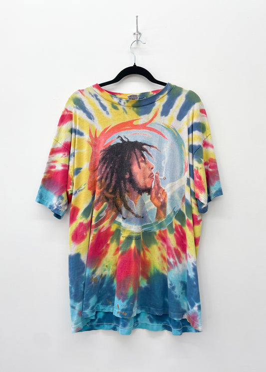 1980s Vintage Bob Marley Smoking Joint Kaya Tie Dye Tee Shirt