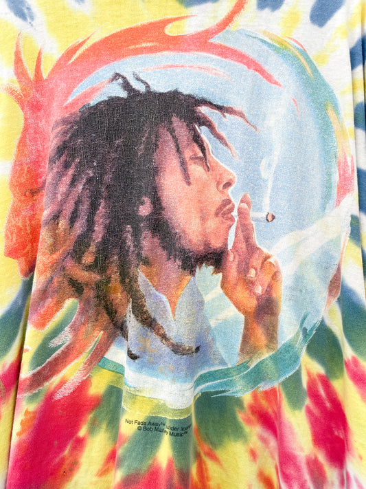 1980s Vintage Bob Marley Smoking Joint Kaya Tie Dye Tee Shirt