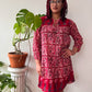 1970s Vintage Indian Cotton Rose Block Print Tunic Dress