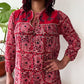 1970s Vintage Indian Cotton Rose Block Print Tunic Dress