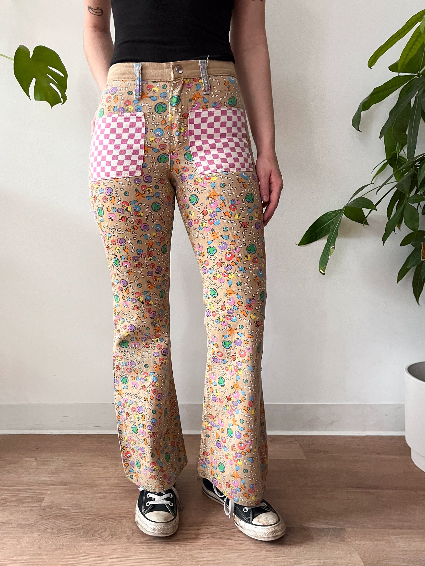 1970s Vintage Wrangler x Peter Max Cosmic Jump Patchwork Pop Art Jeans - RARE & ICONIC