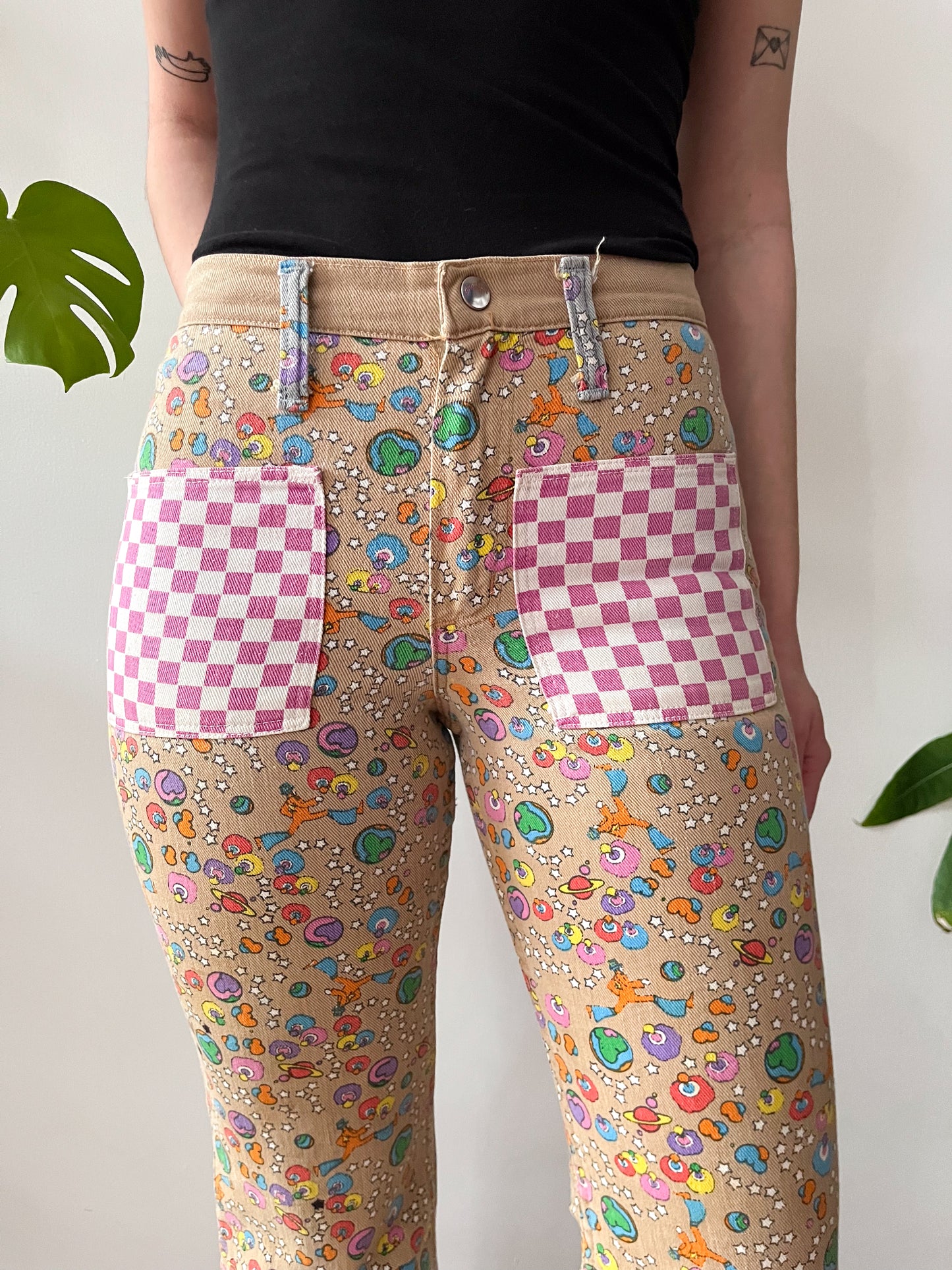 1970s Vintage Wrangler x Peter Max Cosmic Jump Patchwork Pop Art Jeans - RARE & ICONIC