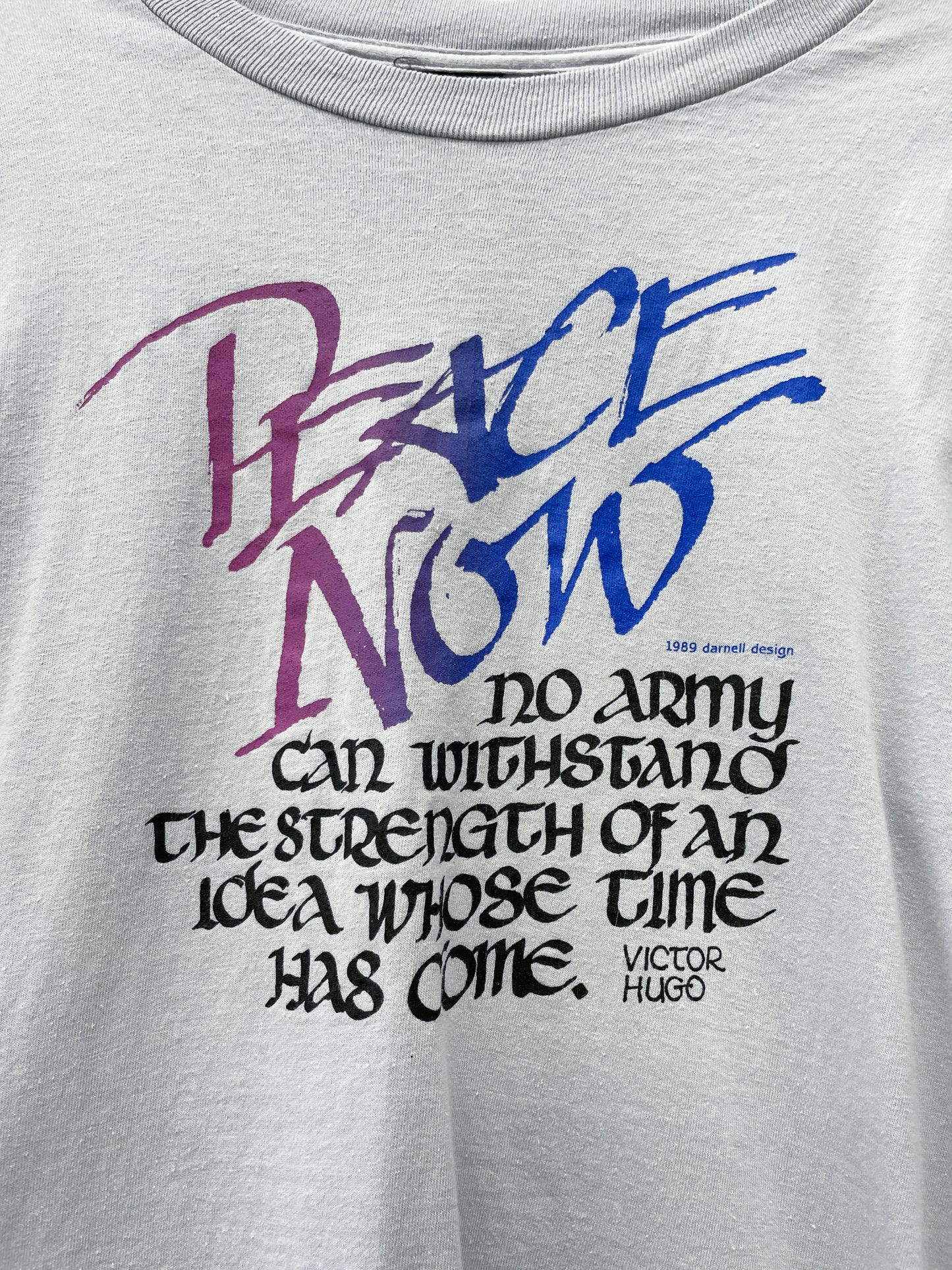 1989 Vintage Peace Now Victor S Hugo Tee Shirt 1980s