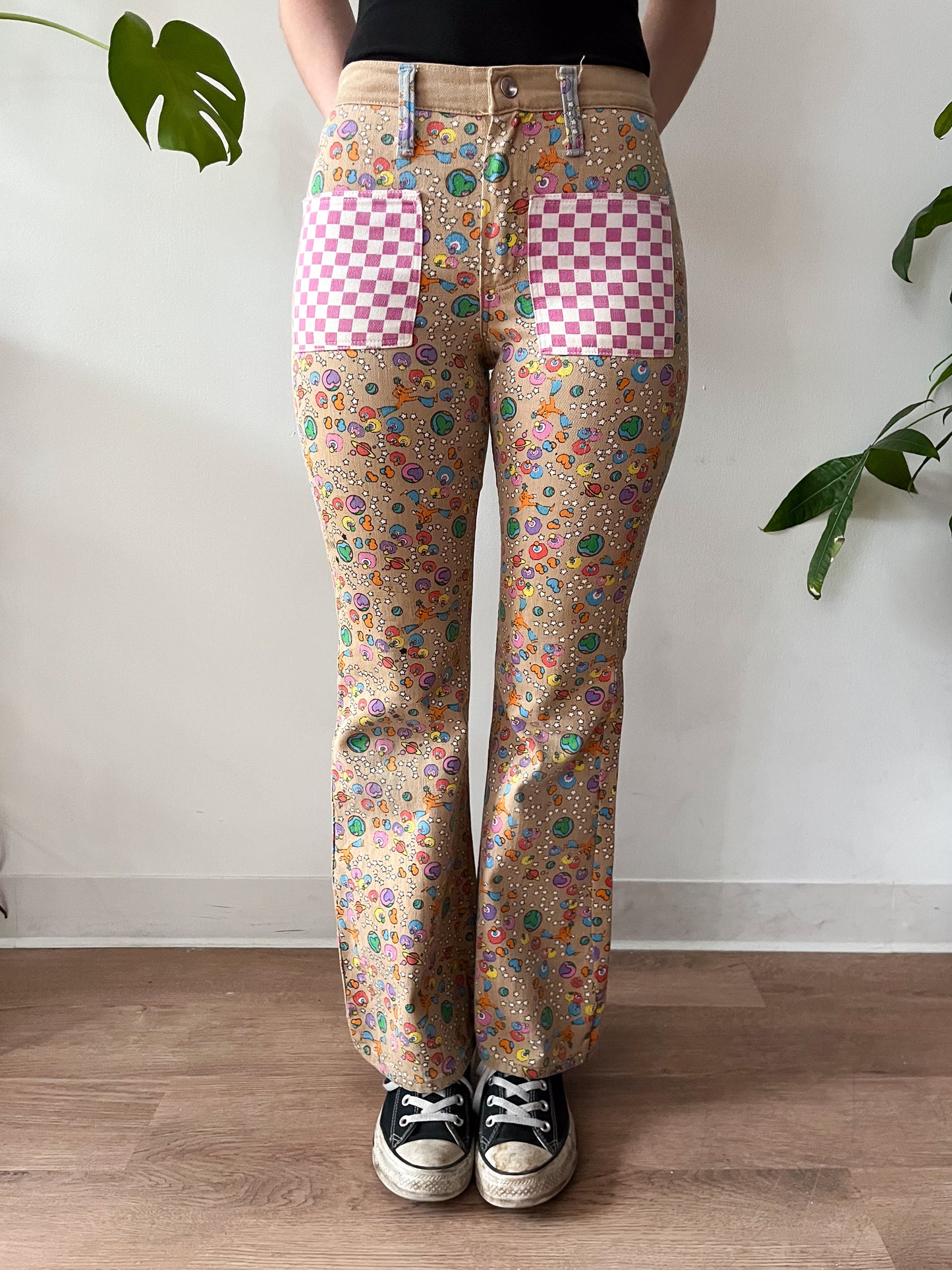 1970s Vintage Wrangler x Peter Max Cosmic Jump Patchwork Pop Art Jeans - RARE & ICONIC