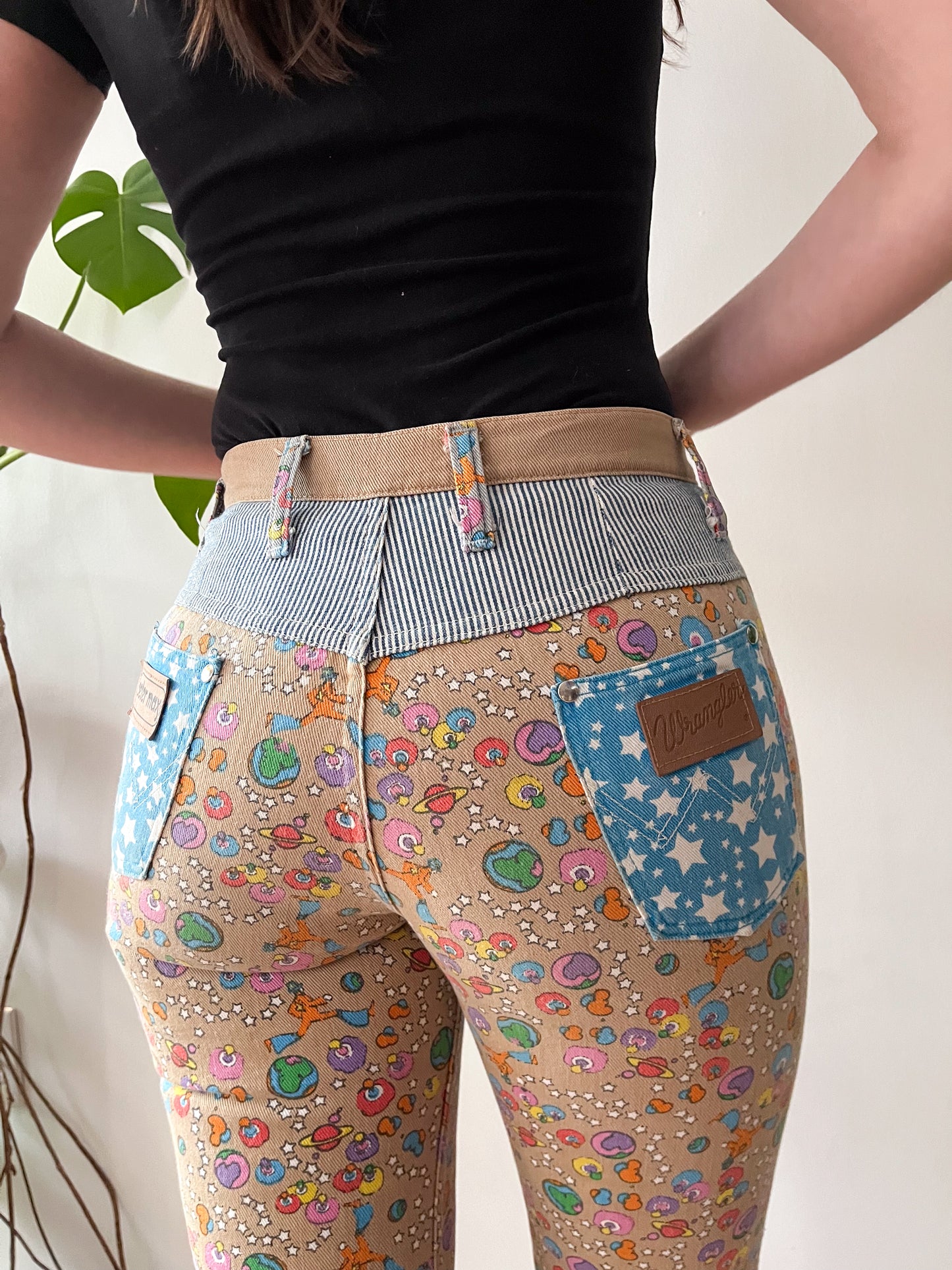 1970s Vintage Wrangler x Peter Max Cosmic Jump Patchwork Pop Art Jeans - RARE & ICONIC