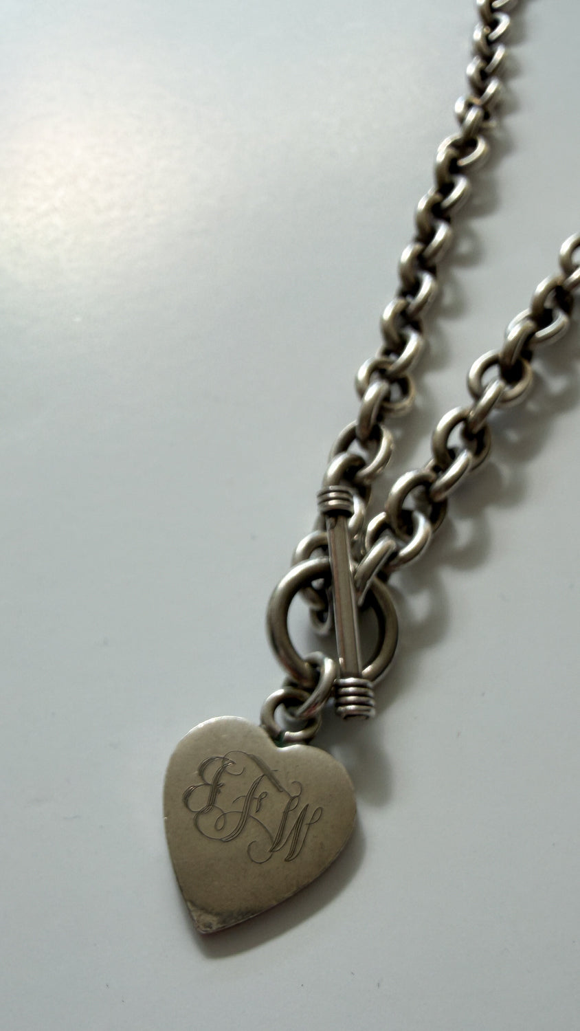 1980s Vintage Faux Tiffany & Co. Sterling Chain with Initialed Heart Charm