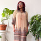 1970s Vintage Patterned Sheer Tunic Hippie Dress with Wood Bead Neck Tie