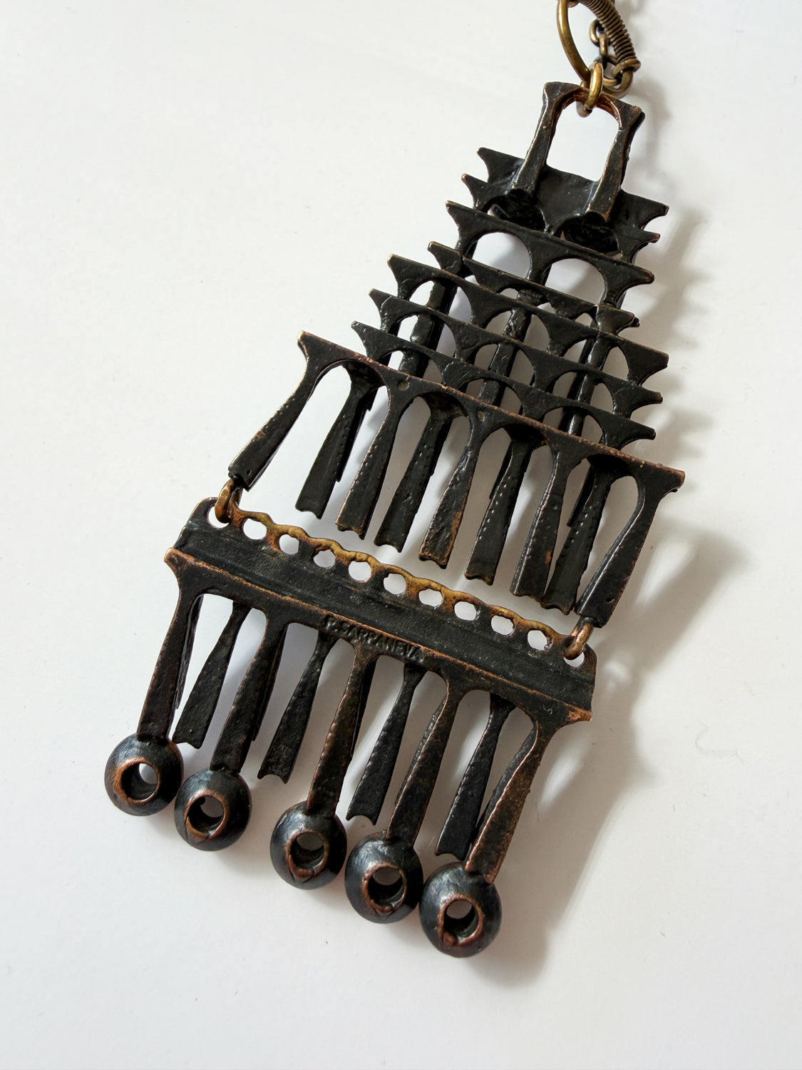 1960s Vintage Mid-Century Brutalist Copper Statement Owl Necklace by Pentti Sarpaneva
