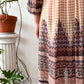 1970s Vintage Patterned Sheer Tunic Hippie Dress with Wood Bead Neck Tie
