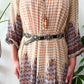 1970s Vintage Patterned Sheer Tunic Hippie Dress with Wood Bead Neck Tie