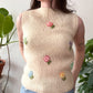 1960s Vintage Cream Mohair Knit Floral Embroidered Sleeveless Sweater