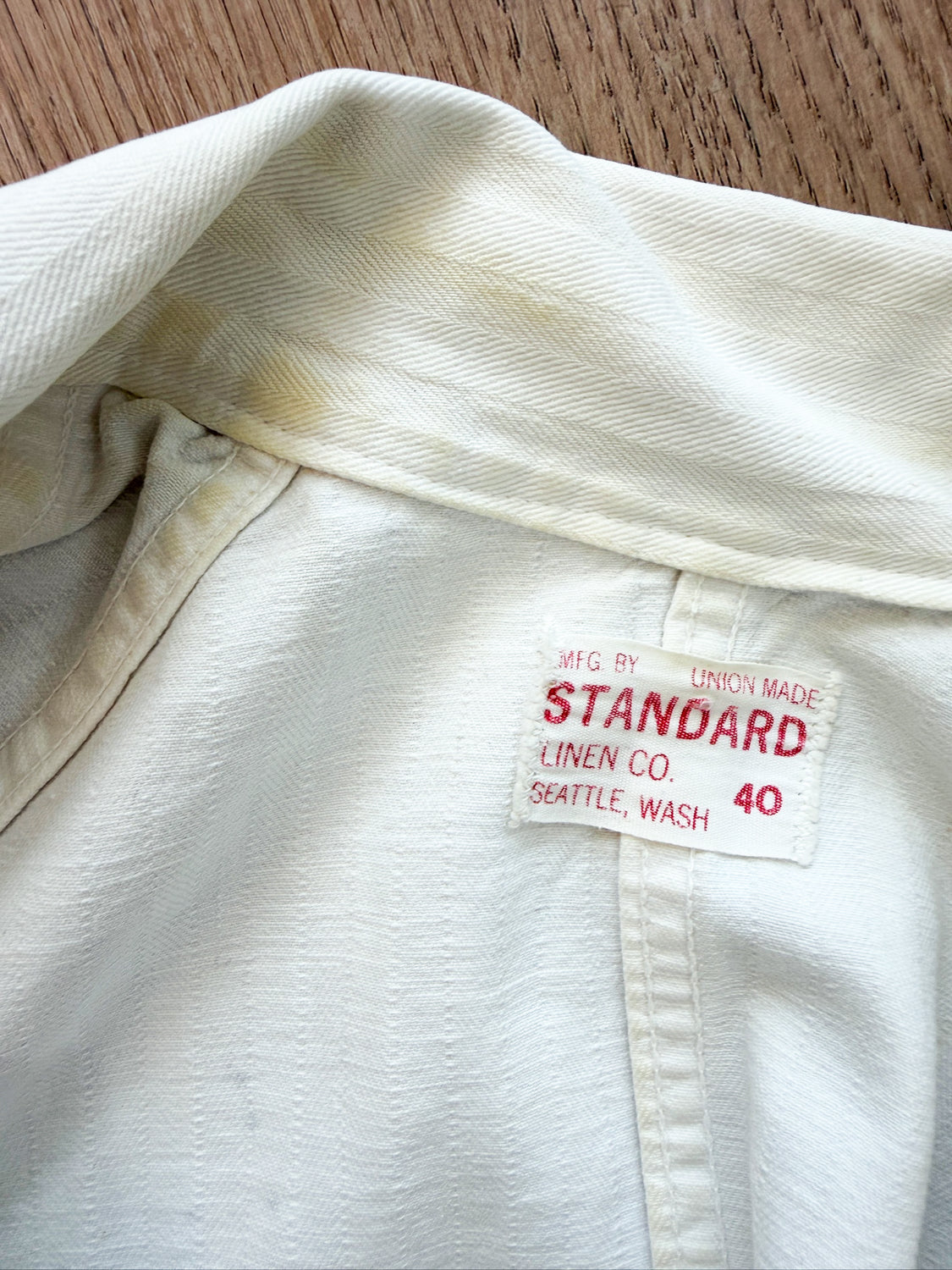1950s Worked In, Thrashed, White Muted Striped Reverse Herringbone Painter's Cotton Coveralls
