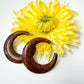1970s Vintage Dark Wooden Hoop Crescent Earrings