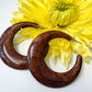 1970s Vintage Dark Wooden Hoop Crescent Earrings